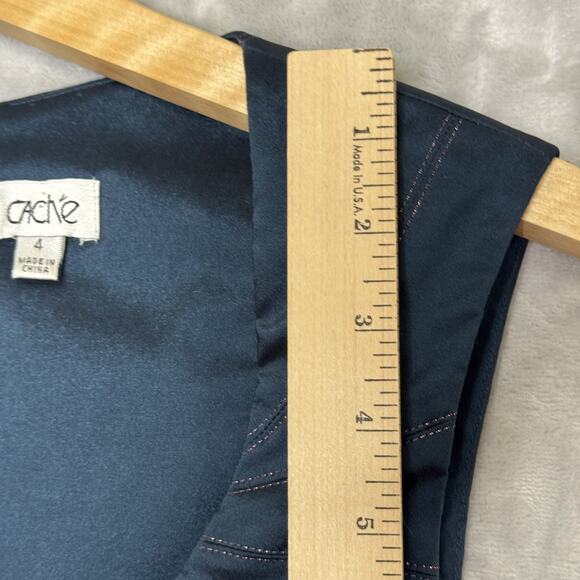 Cache Dress Womens 4 Navy Blue Sleeveless Belted Fitted Sheath Cocktail Party - Picture 13 of 14